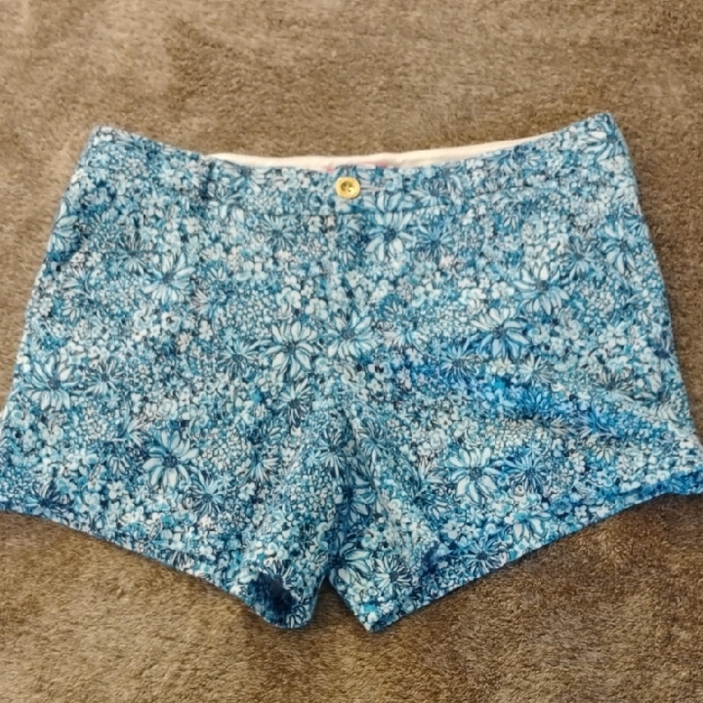 Lilly Pulitzer Blue Floral Stretch Cotton Shorts